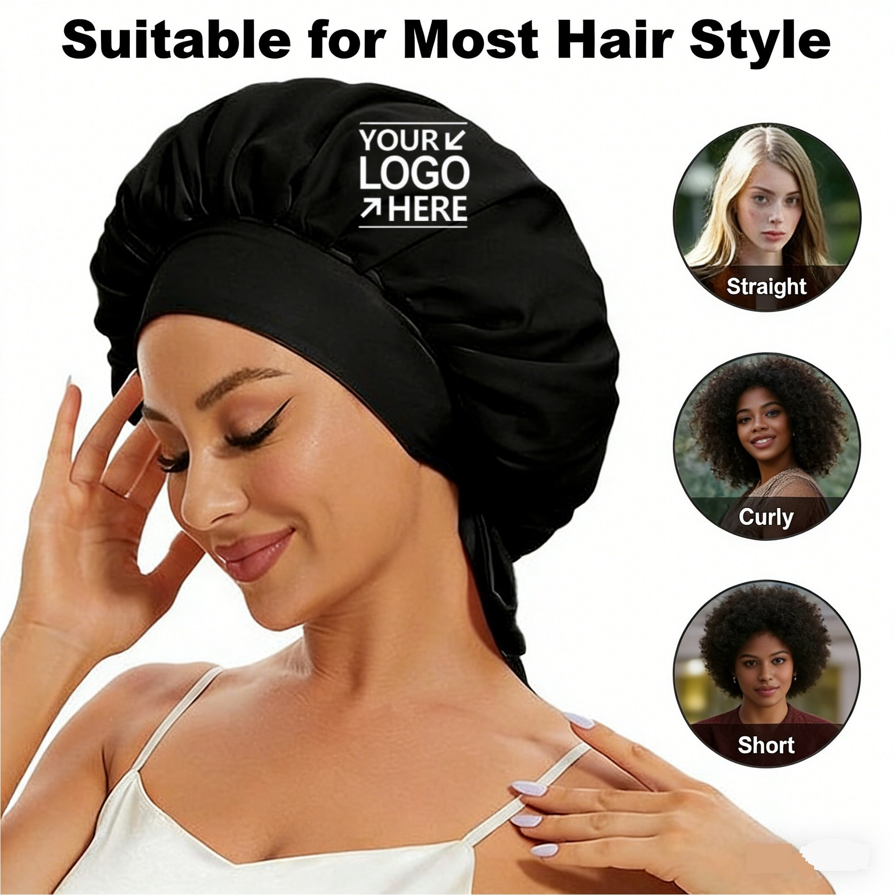 Adjustable Double Layer Satin Hair Bonnet With Elastic Band & Tie - Medium