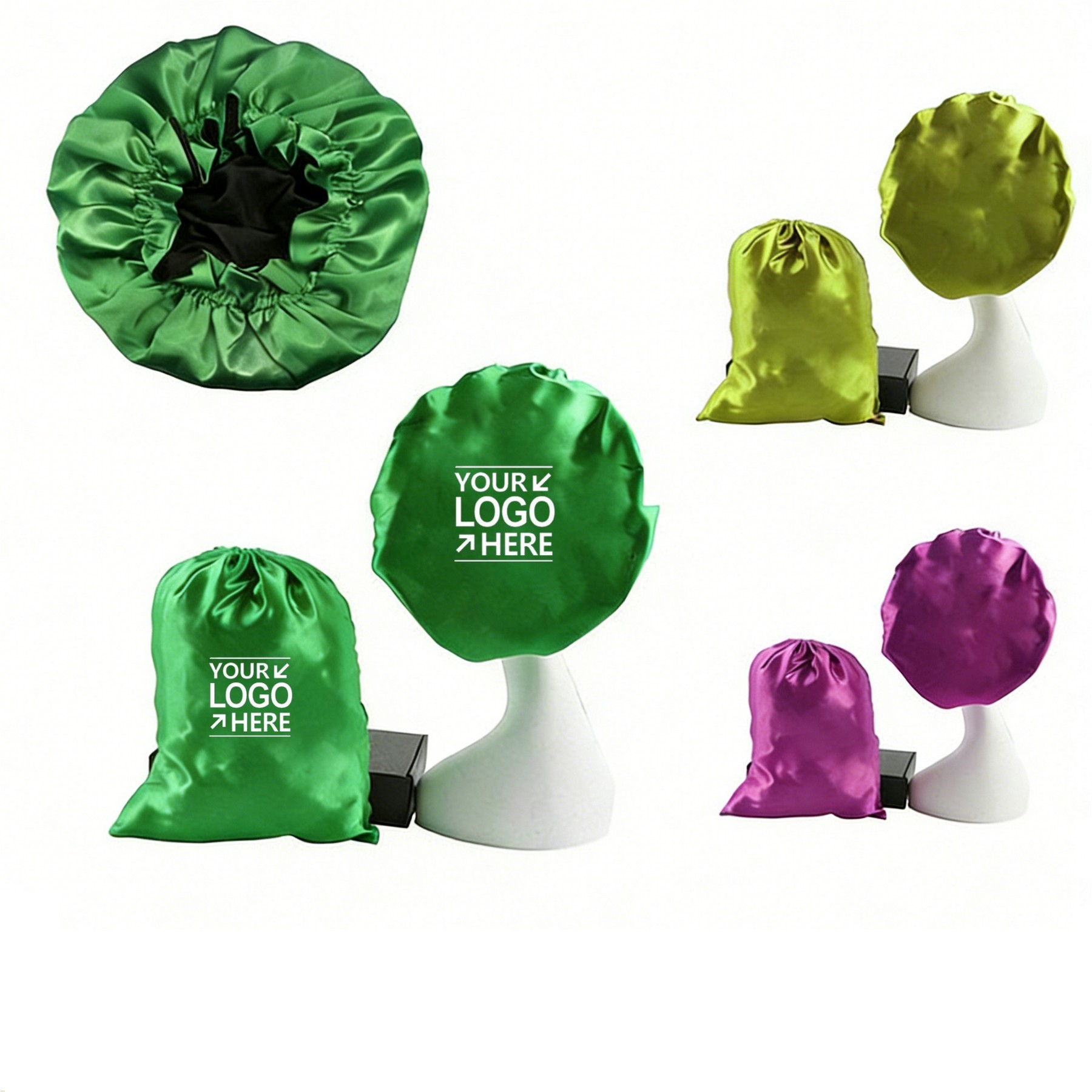 Double Layer Satin Bonnet With Satin Storage Bag Sleep Cap Set