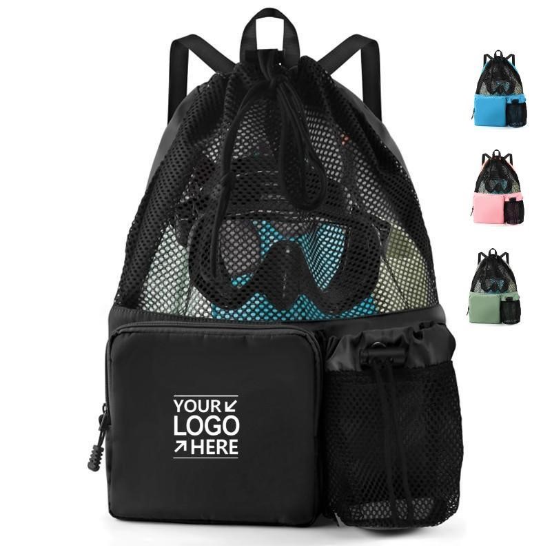 Mesh Drawstring Swim Bag – Beach Backpack With Separate Wet Pocket