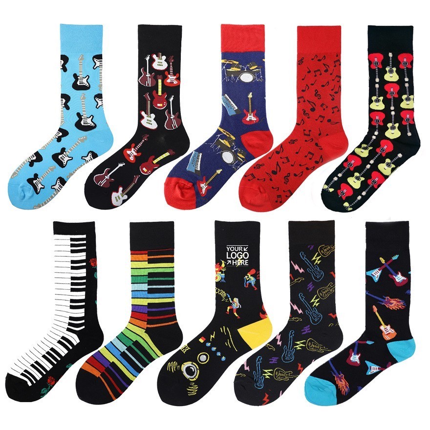 Music Series Cotton Mid-Calf Socks — Piano Guitar Music Notes