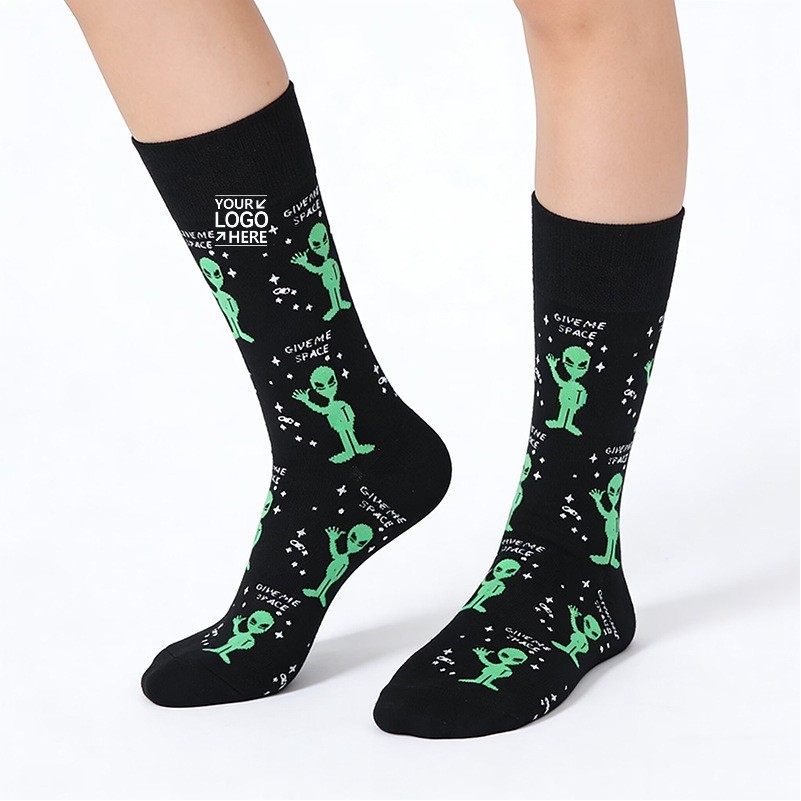 Cartoon Alien Pattern Mid-Calf Crew Socks