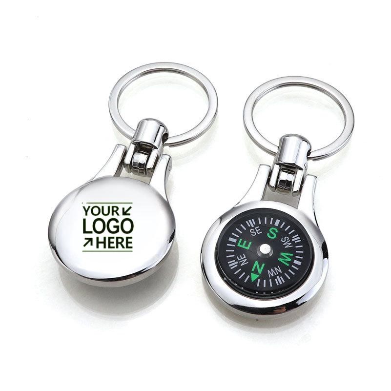 Round Metal Compass Keychain