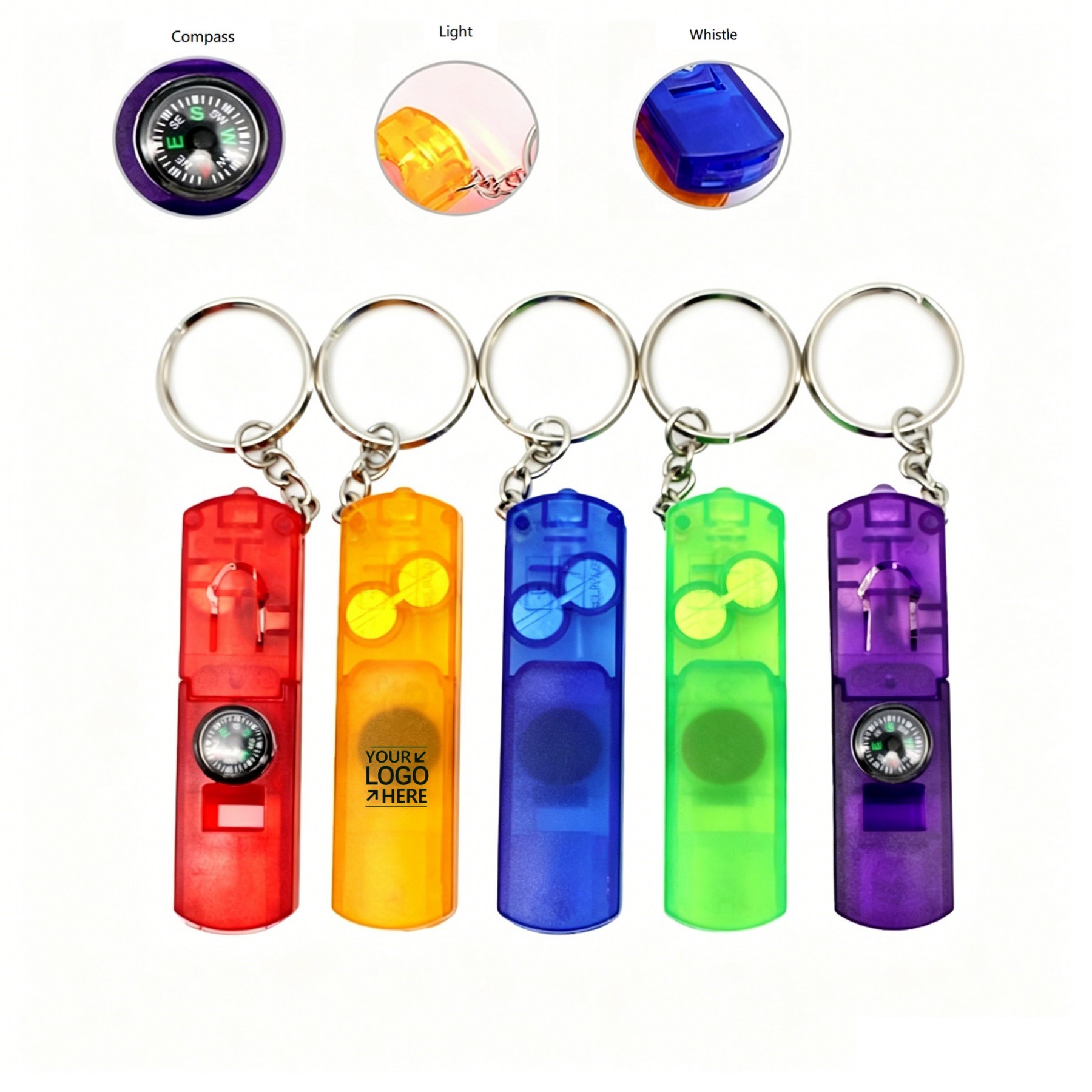4-in-1 Led Compass Whistle Keychain