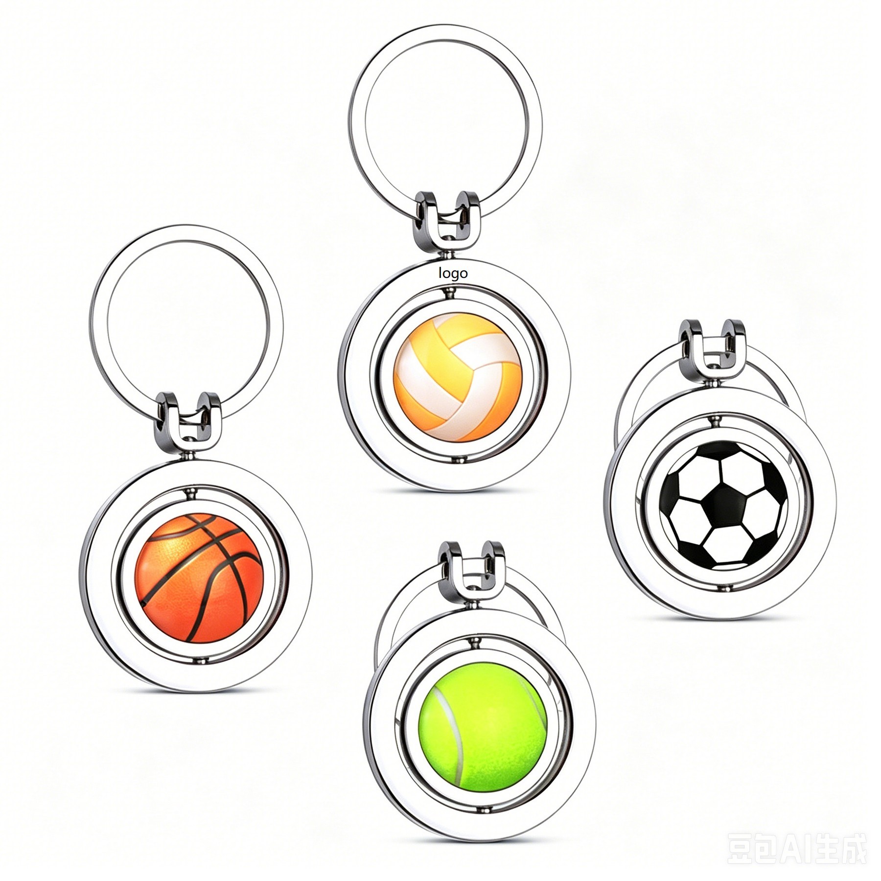 Rotating Glass Zinc Alloy Sports Ball Keychain