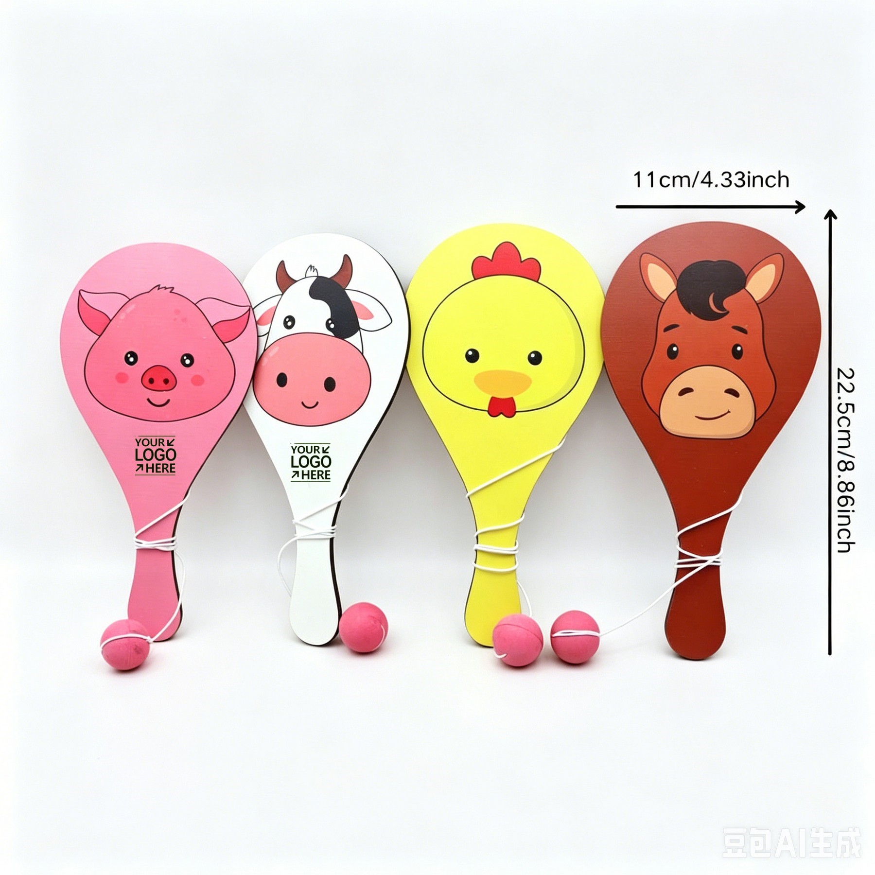 Farm Animal Wooden Paddle Ball Toy