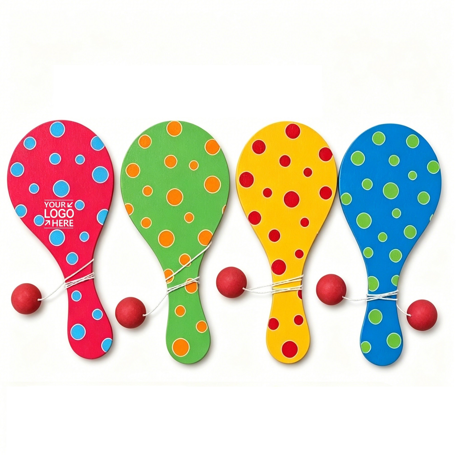 Polka Dot Wooden Ball Paddle Toy