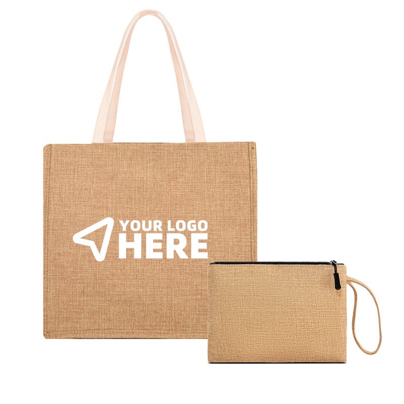 Linen Tote Alphabet Print Bag Women's Tote Mother and Child Two Piece Set