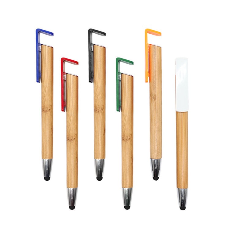 Bamboo Ballpoint Pen With Phone Stand