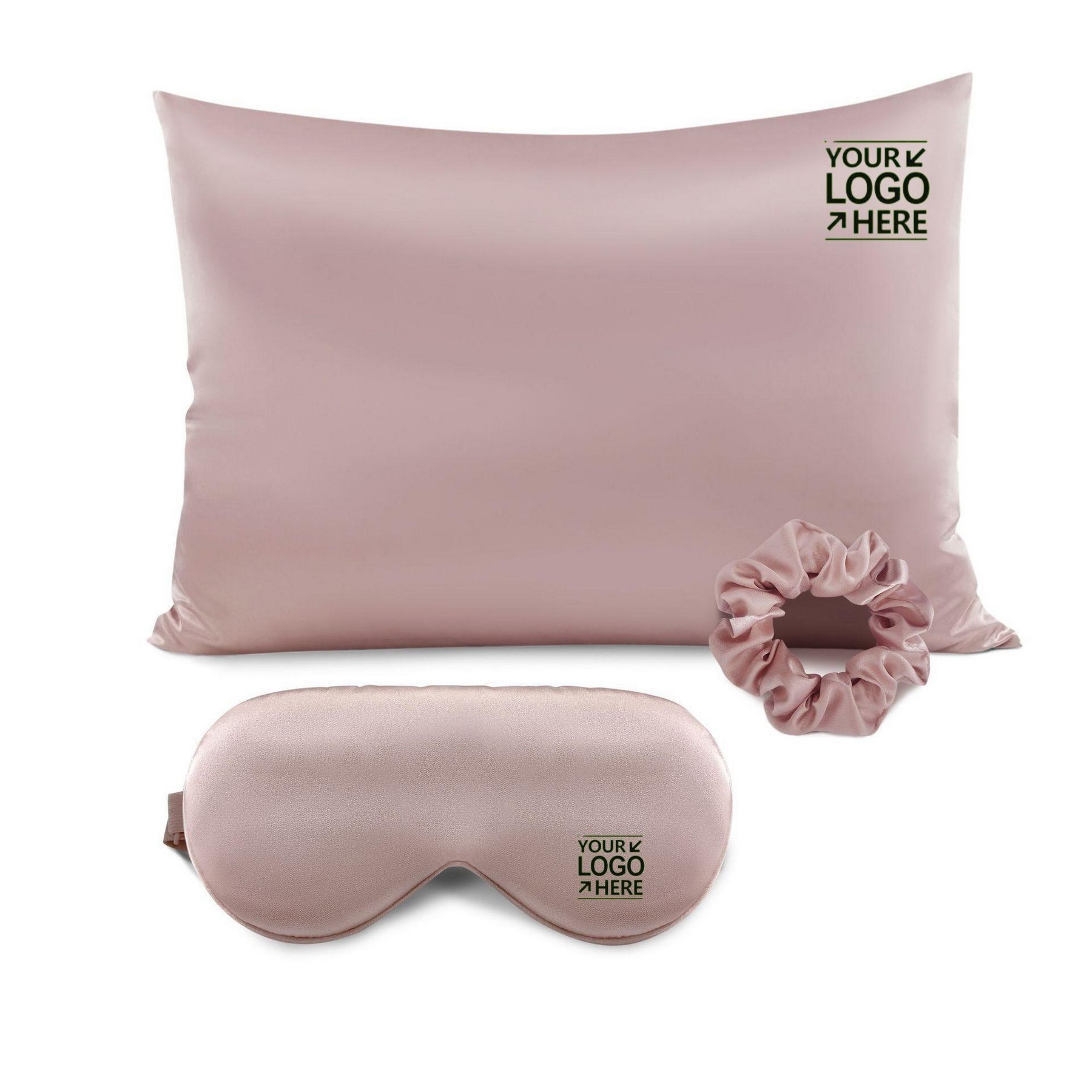 Silky Satin Pillow Covers w/Hidden Zipper, 1 Satin Eye Mask And 1 Hair Elastic