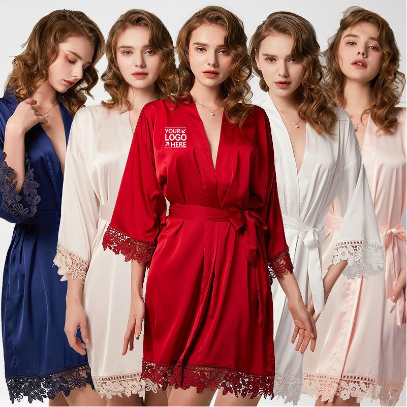 Women's Satin Lace Silk Kimono Style Robe