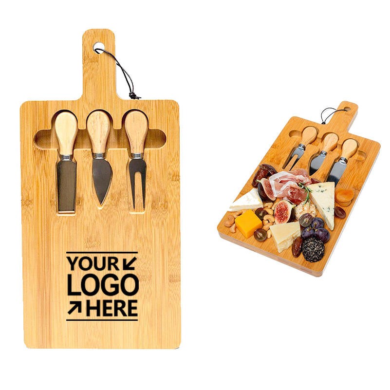 Bamboo Cutting Board For Cheese & Charcuterie w/Handle & Knife Set