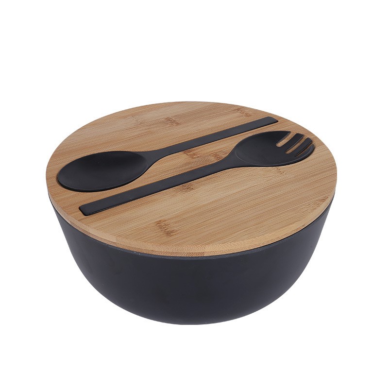 Oversized Bamboo Fiber Salad Bowl w/Lid Spoon And Fork