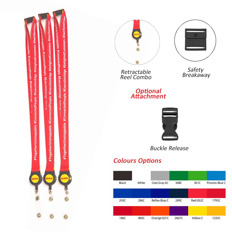 3/4" Polyester Lanyard With Badge Reel Combo And Safety Buckle