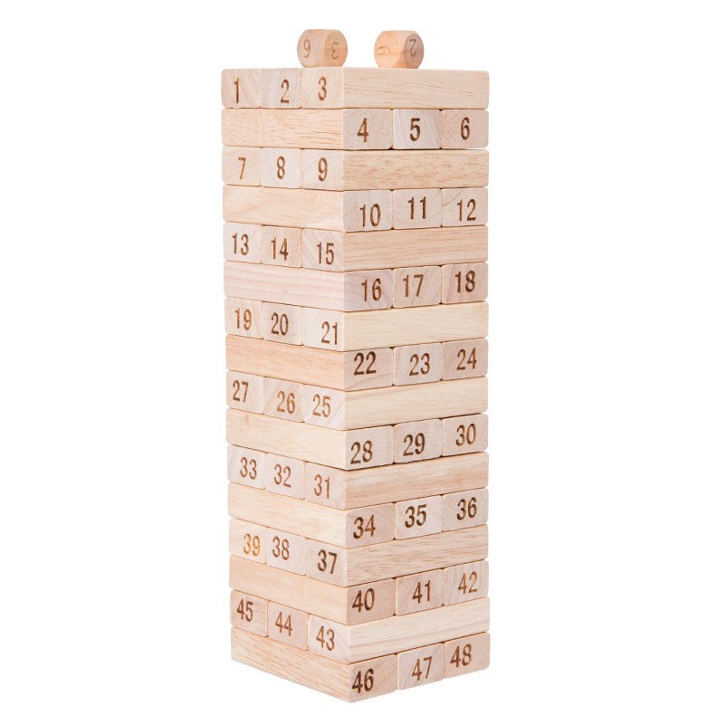 Wooden Balancing Stacking Puzzle Tower With 48 Blocks