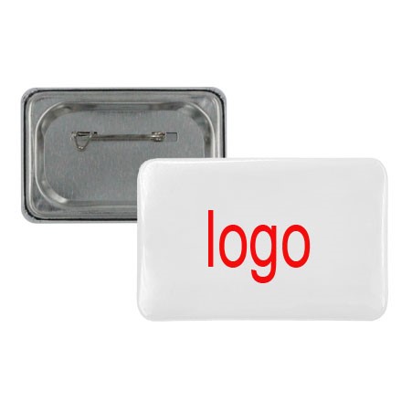 Rectangular Metal Button Badge with Pin Back