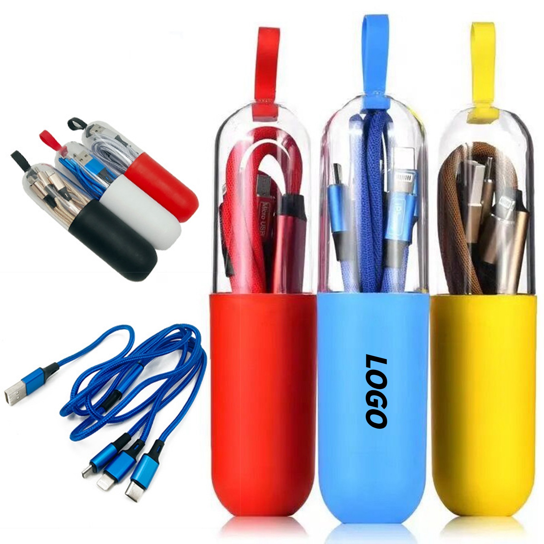3" 1 Cell Phone Nylon USB Cable with Plastic Tube
