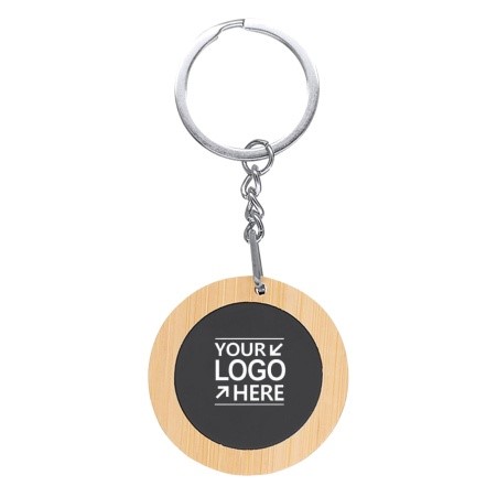 Round Bamboo and PU Keychain
