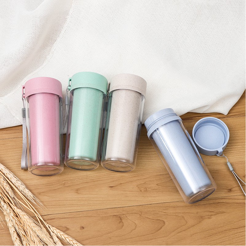 Double Layer PP Plastic Wheat Straw Water Cup
