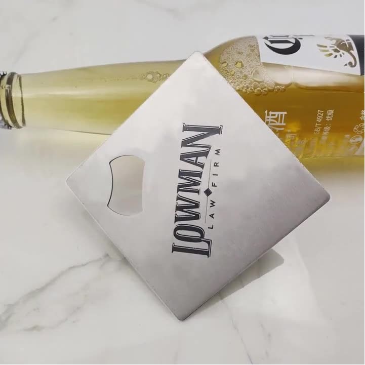 2" 1 Square SS Coaster Bottle Opener