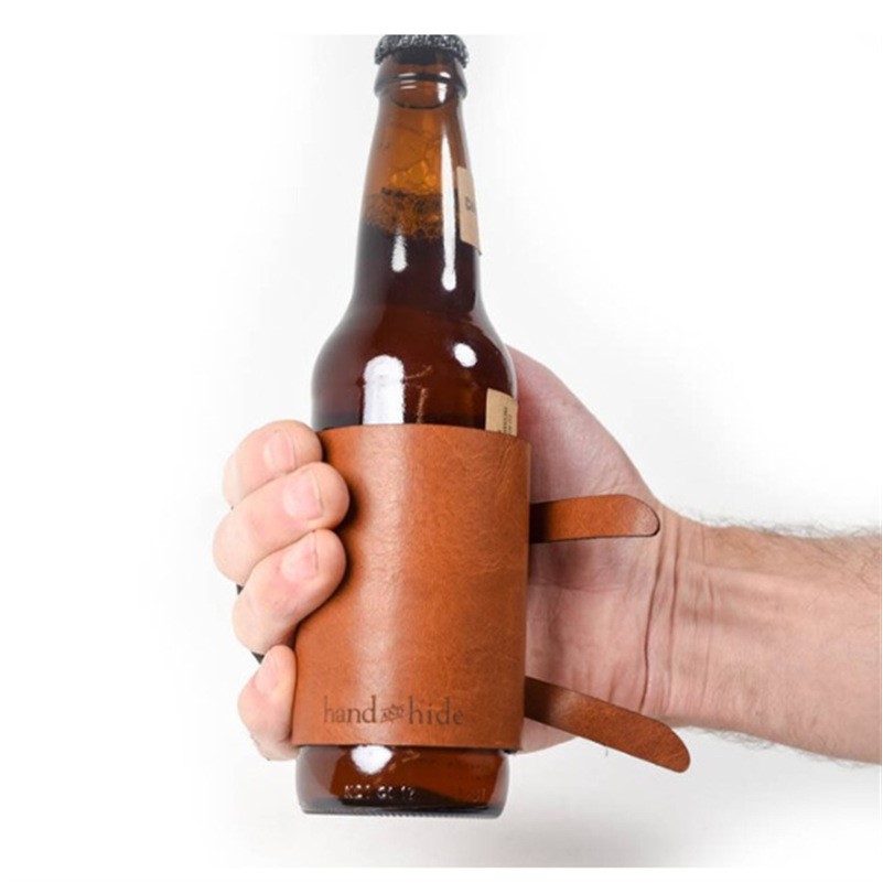 Leather Beer Bottle Holder With Carry Handle