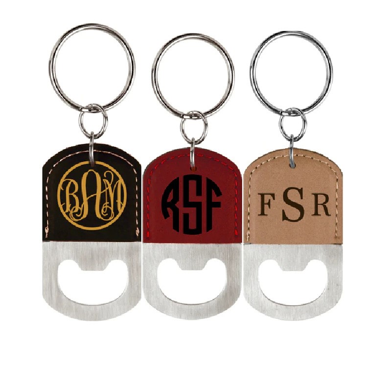 PU Leatherette Bottle Opener Key Tag with Key Ring