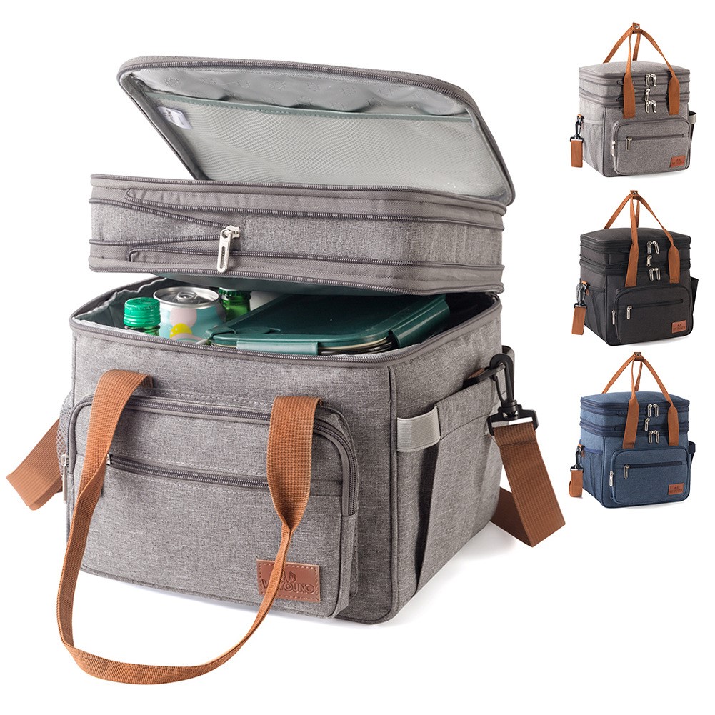 600D Polyester Multipurpose Double Layer Lunch Cooler Bag W/ Side Pockets