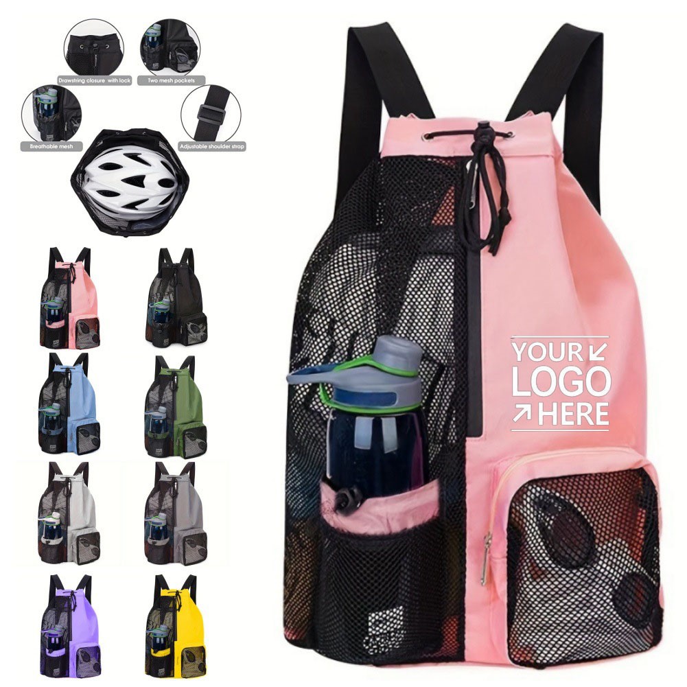 Swim Bag Mesh Drawstring Backpack with Wet Pocket