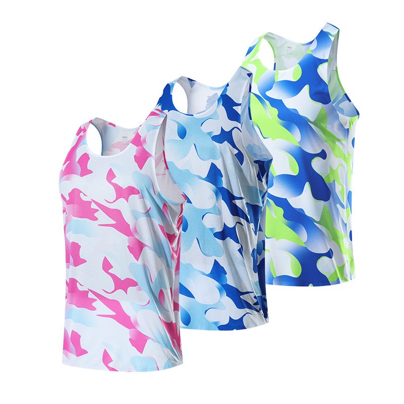 Men's Digitally Printed Frost Square Polyester Tank Top Lightweight Athletic Running Vest