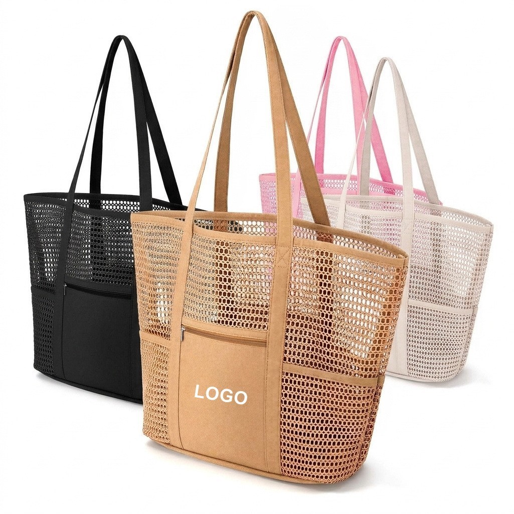 Summer Solid Mesh Beach Tote