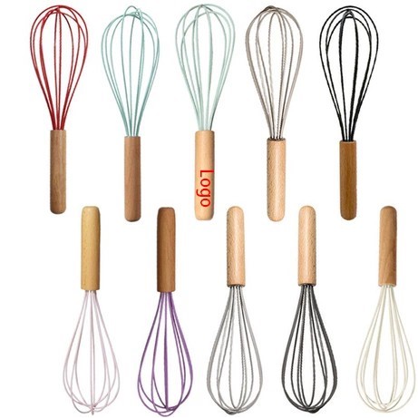 Wood Handle Egg Beater Silicone Whisk