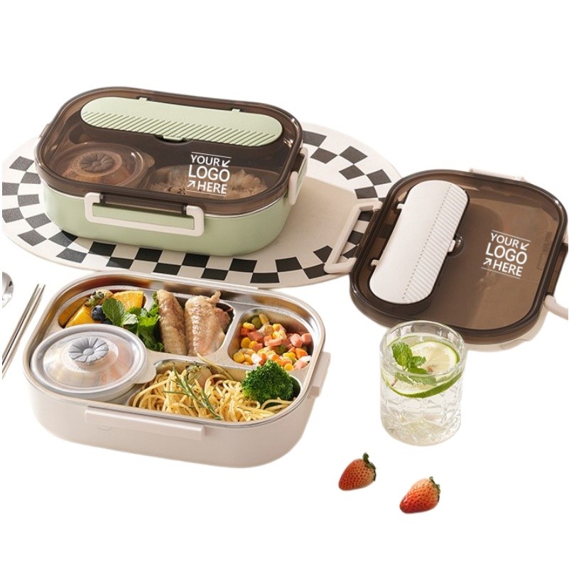 5-Compartment Wheat Straw Lunch Box W/Utensils