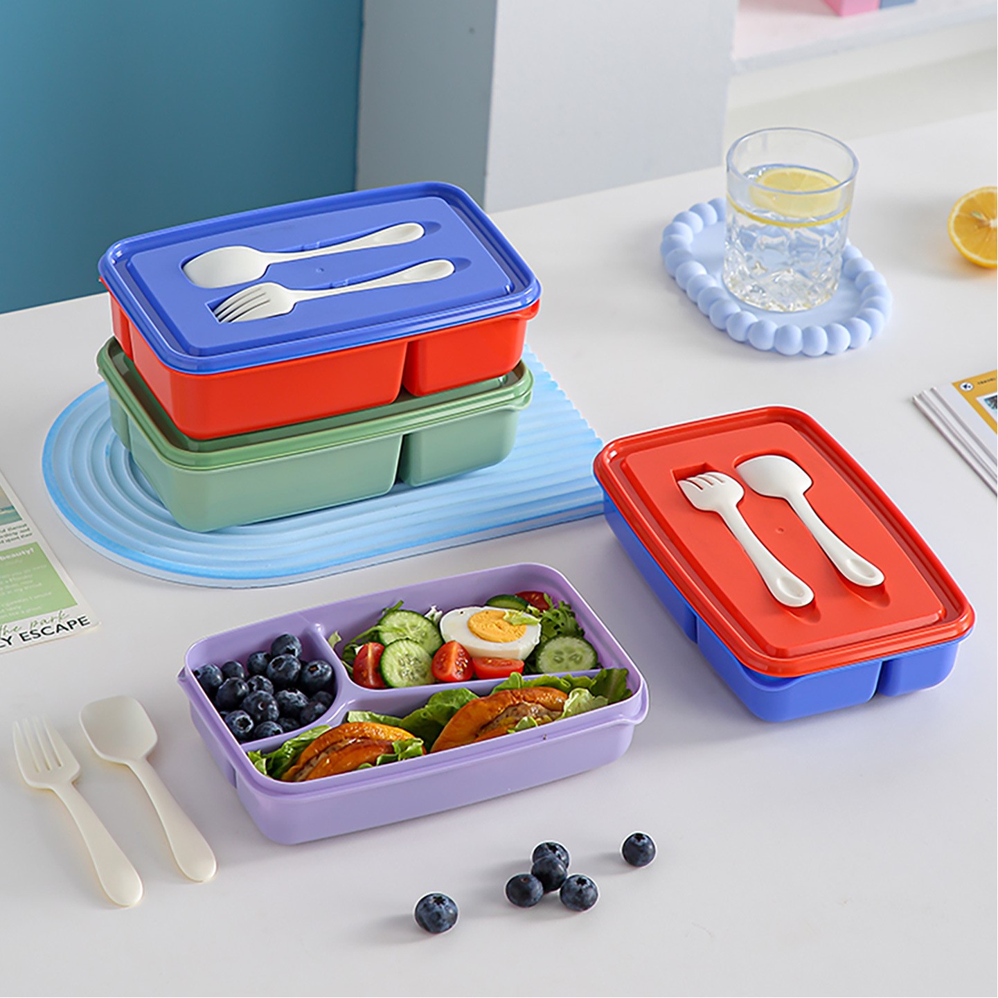 Portable Lunch Bento Box With Divided Compartments