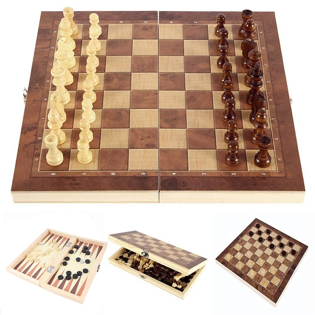 2-in-1 Folding Rosewood Chess Game Set