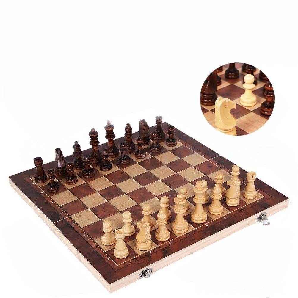 Folding Rosewood Chess and Checkers Board Game Set
