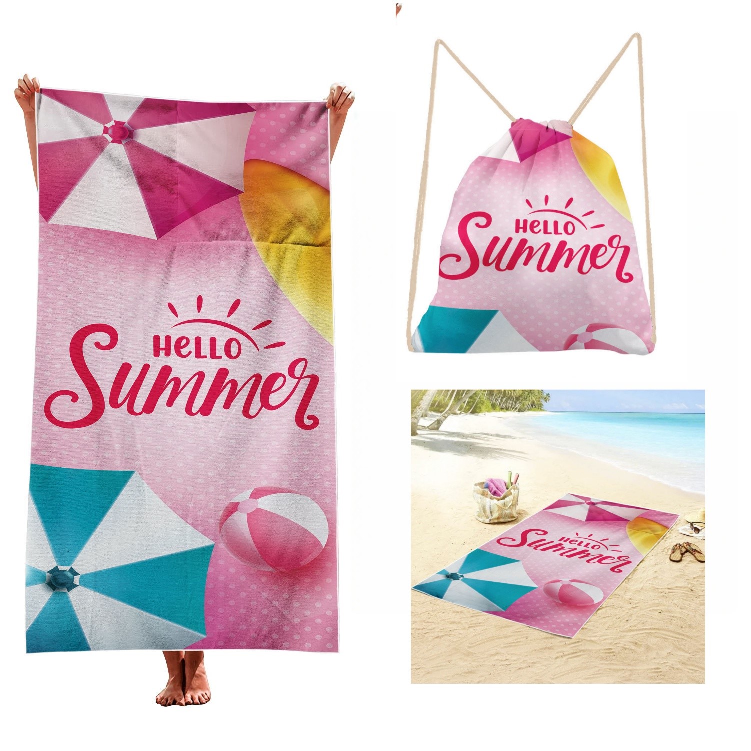 2-in-1 Convertible Drawstring Backpack Microfiber Beach Towel