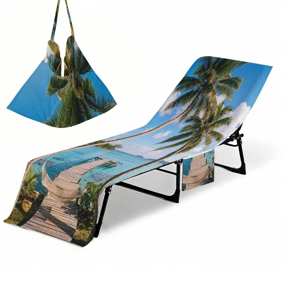 Microfiber Beach Lounge Chair Cover with Storage Pocket