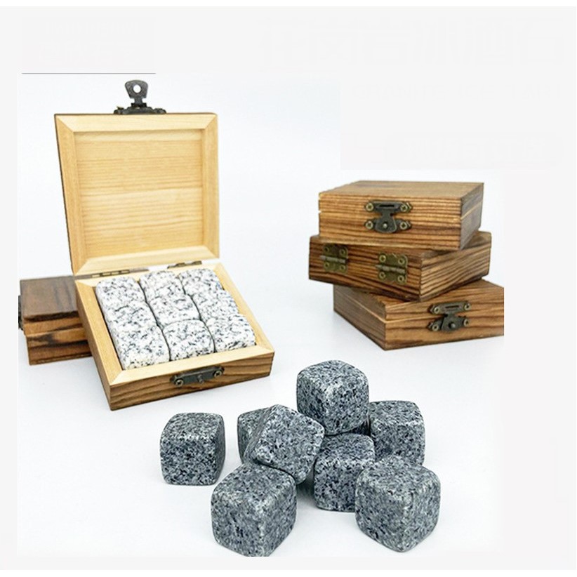 9pc Whiskey Chilling Stones w/Wooden Box