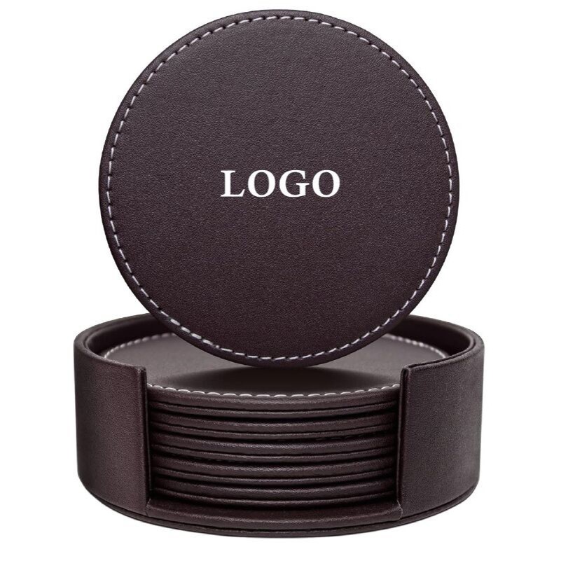 Set Of 6 PU Leather Drink Coasters
