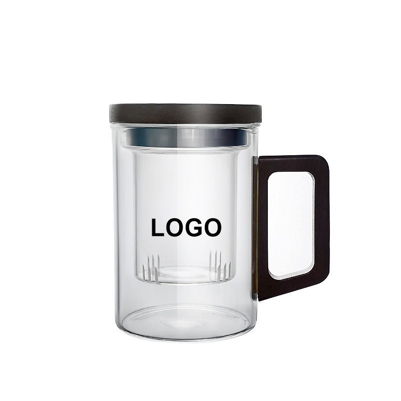 Wooden Handle Glass Cup With Lid