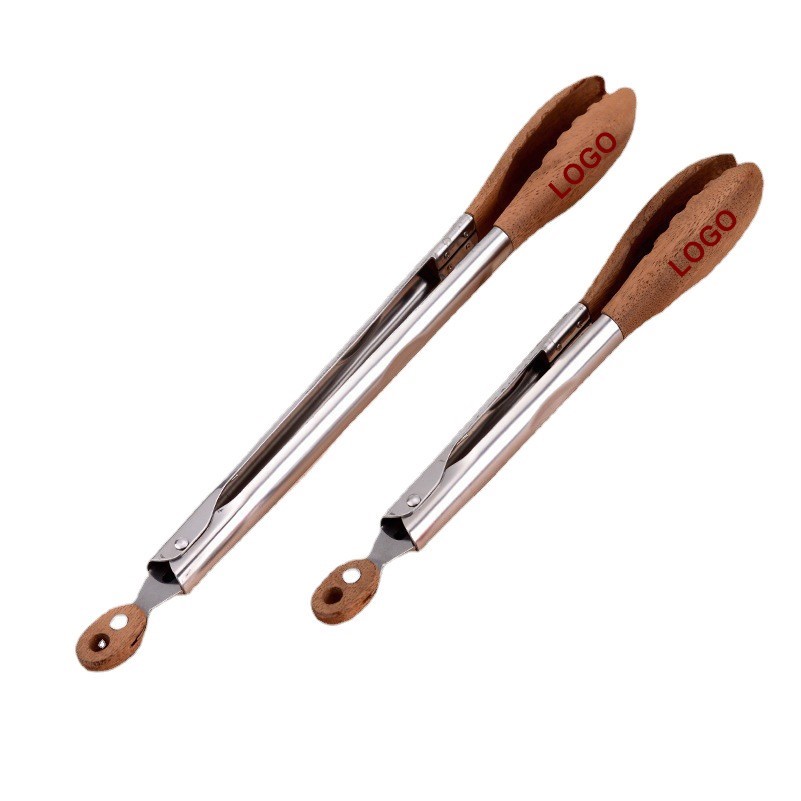 2Pcs Wooden Food Tongs