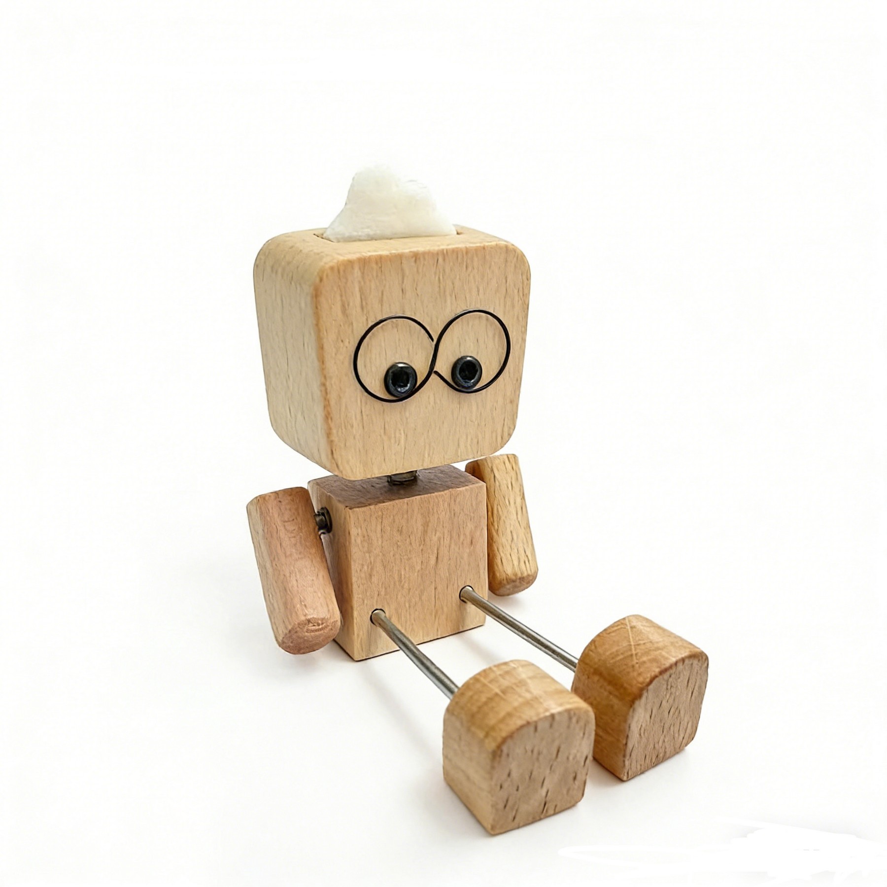 Wooden Shaking Leg Figure with Glasses