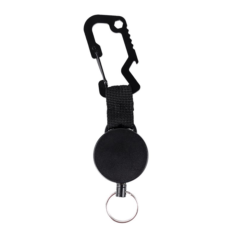 Multifunctional Carabiner With Bottle Opener And Coated Steel Retractable Cord