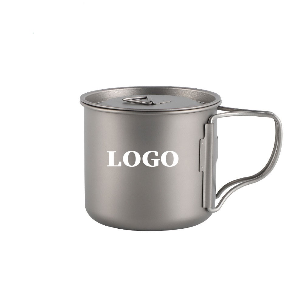 11.8OZ Portable Titanium Camping Cup With Foldable Handle